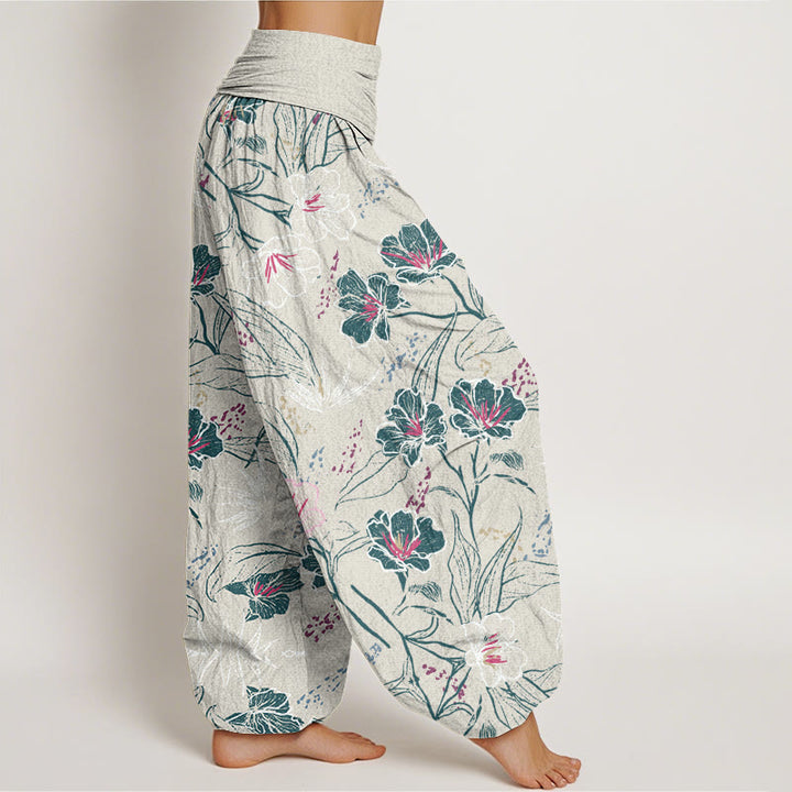Buddha Stones Casual Tropical Flowers Foliage Pattern Women's Elastic Waist Harem Pants - image 6