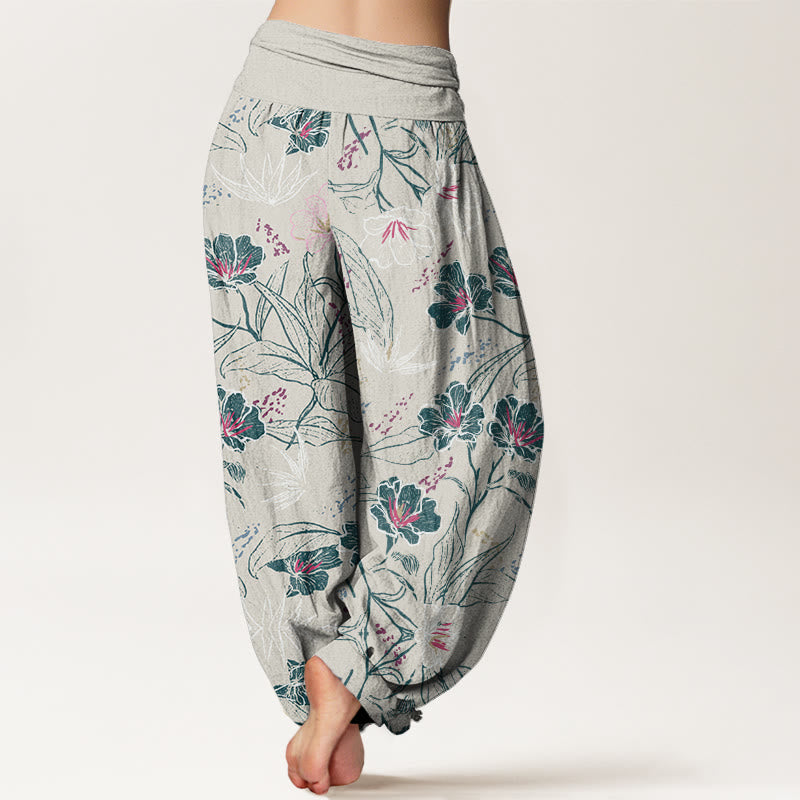 Buddha Stones Casual Tropical Flowers Foliage Pattern Women's Elastic Waist Harem Pants - image 5