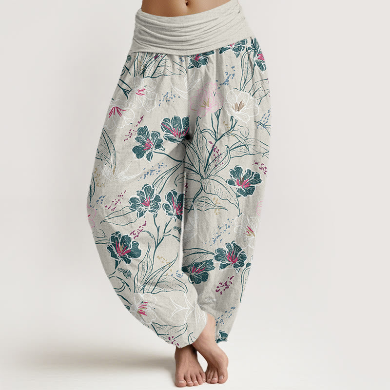 Buddha Stones Casual Tropical Flowers Foliage Pattern Women's Elastic Waist Harem Pants - WhiteSmoke - US22，UK/AU26，EU54 (6XL) - image 4