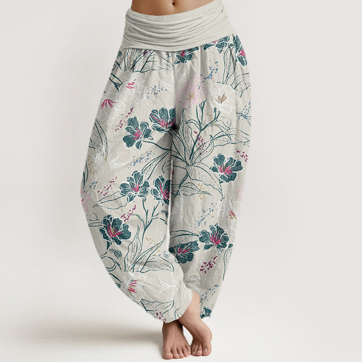 Buddha Stones Casual Tropical Flowers Foliage Pattern Women's Elastic Waist Harem Pants - WhiteSmoke - US22，UK/AU26，EU54 (6XL) - image 4