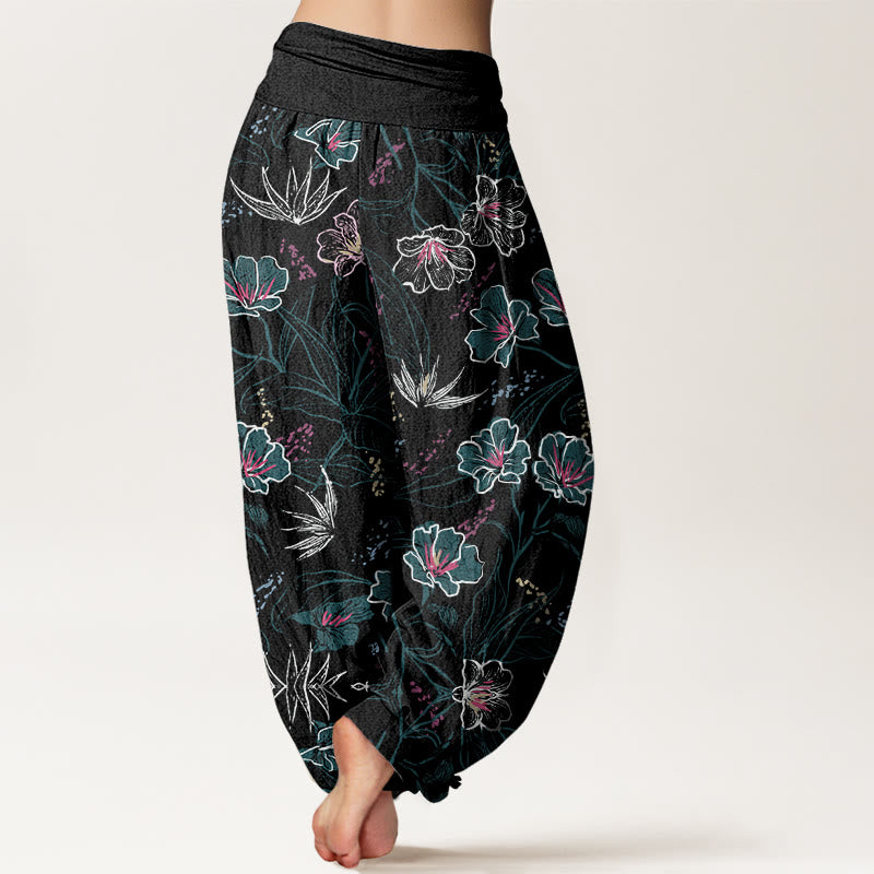 Buddha Stones Casual Tropical Flowers Foliage Pattern Women's Elastic Waist Harem Pants - image 8