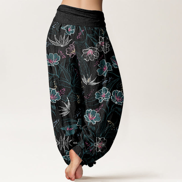 Buddha Stones Casual Tropical Flowers Foliage Pattern Women's Elastic Waist Harem Pants - image 8