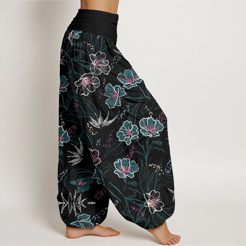 Buddha Stones Casual Tropical Flowers Foliage Pattern Women's Elastic Waist Harem Pants - image 9