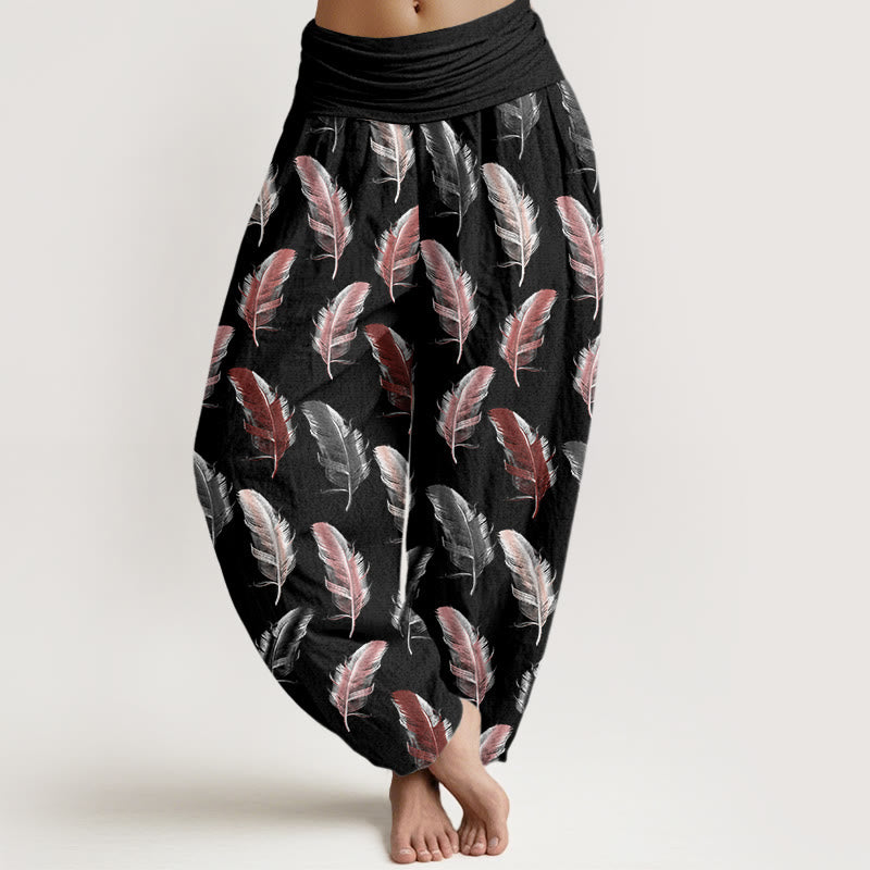 Buddha Stones Casual Tropical Flowers Foliage Pattern Women's Elastic Waist Harem Pants - Black - US22，UK/AU26，EU54 (6XL) - image 4
