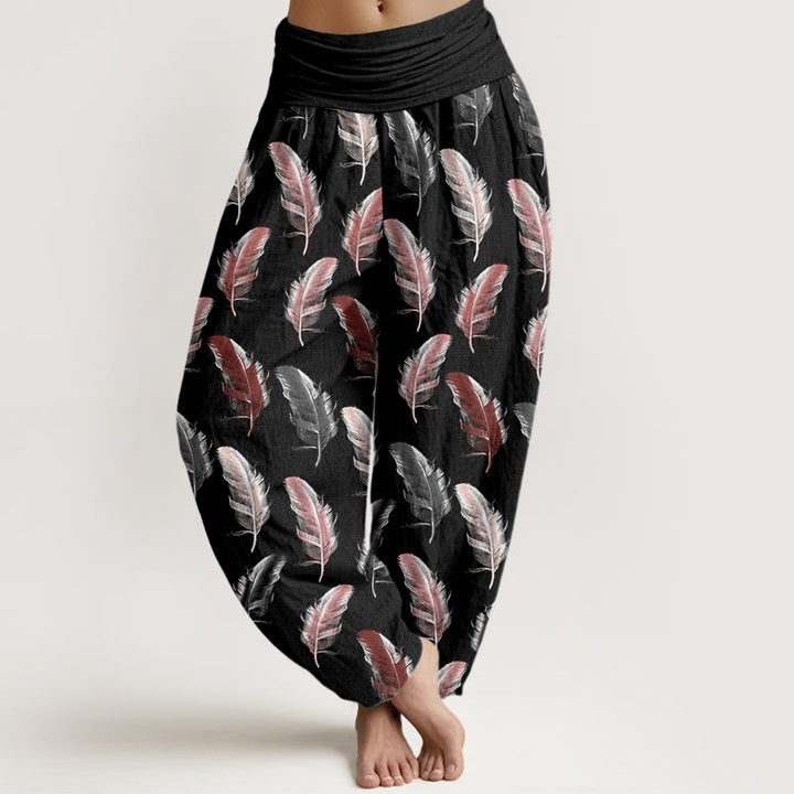 Buddha Stones Casual Tropical Flowers Foliage Pattern Women's Elastic Waist Harem Pants - Black - US22，UK/AU26，EU54 (6XL) - image 4