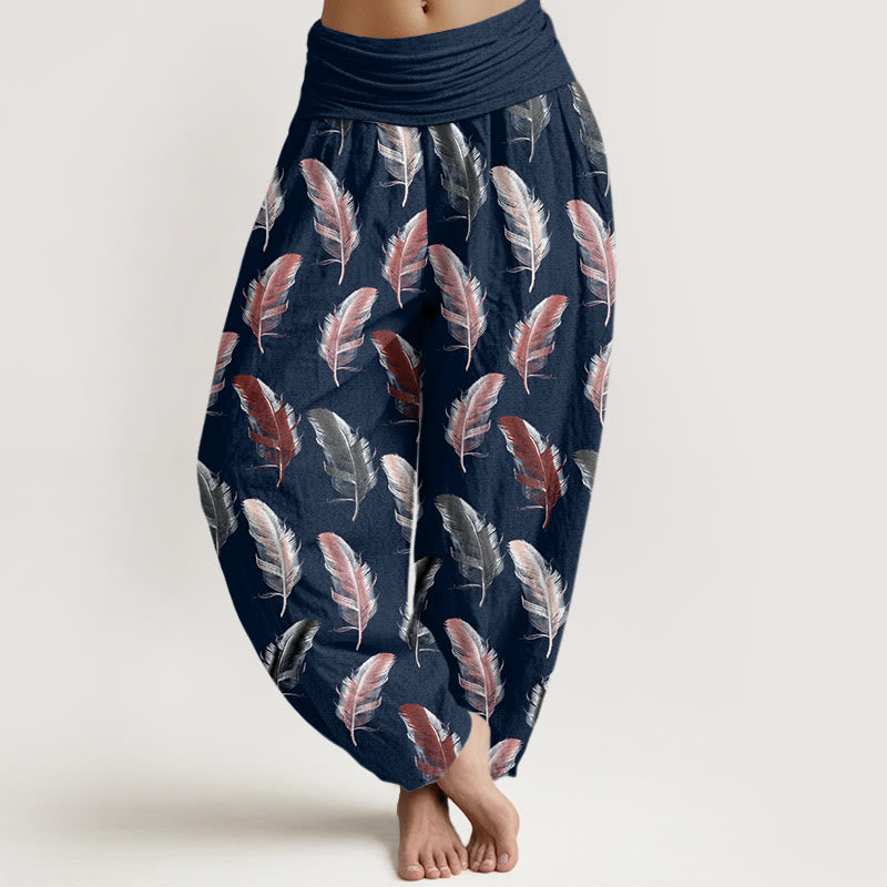 Buddha Stones Casual Tropical Flowers Foliage Pattern Women's Elastic Waist Harem Pants - MidnightBlue - US22，UK/AU26，EU54 (6XL) - image 7