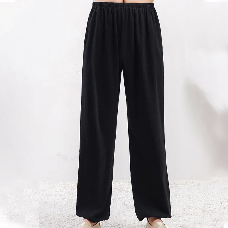Buddha Stones Summer Solid Color Unisex Elastic Waist Tai Chi Qigong Practice Pants With Pockets - Black Female - 3XL-FIT FOR US/UK/AU/EU-2XL - image 12
