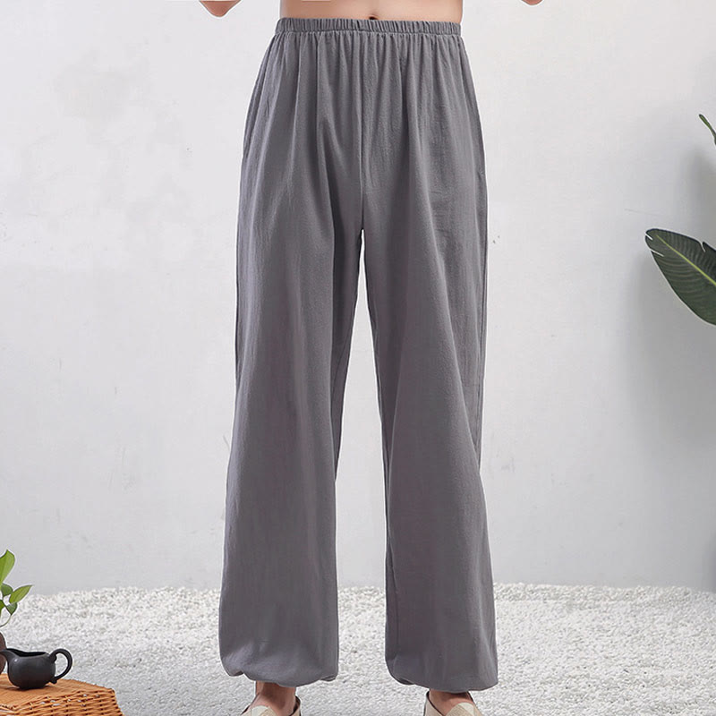 Buddha Stones Summer Solid Color Unisex Elastic Waist Tai Chi Qigong Practice Pants With Pockets - Gray Male - 3XL-FIT FOR US/UK/AU/EU-2XL - image 0