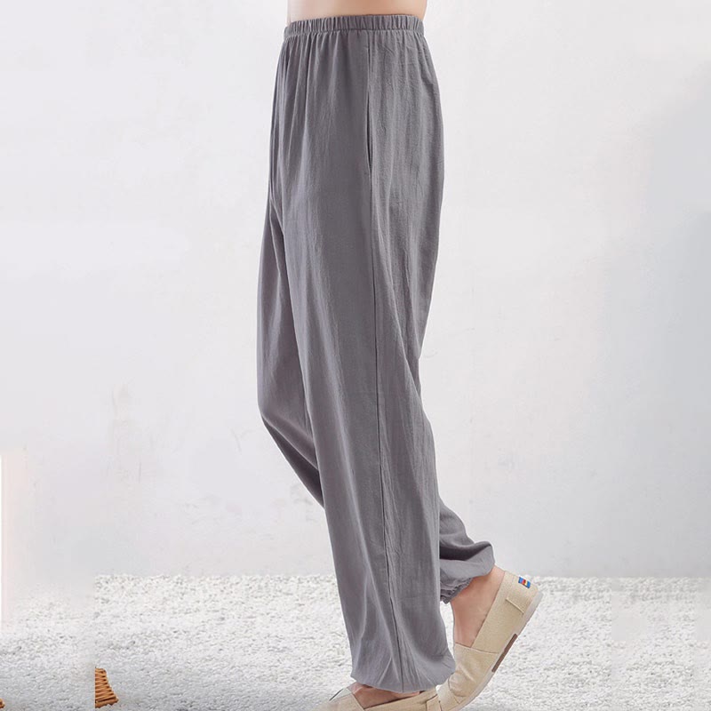 Buddha Stones Summer Solid Color Unisex Elastic Waist Tai Chi Qigong Practice Pants With Pockets - Gray Female - 3XL-FIT FOR US/UK/AU/EU-2XL - image 1