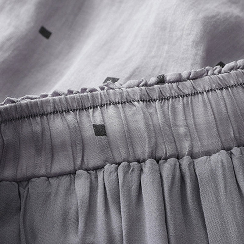 Buddha Stones Summer Casual Polka Dot Pattern Design Cotton Linen Women's Wide Leg Pants With Pockets - image 5