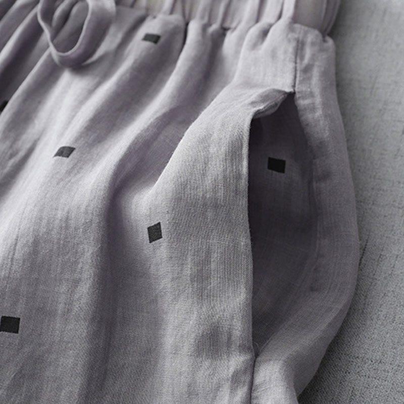 Buddha Stones Summer Casual Polka Dot Pattern Design Cotton Linen Women's Wide Leg Pants With Pockets - image 4