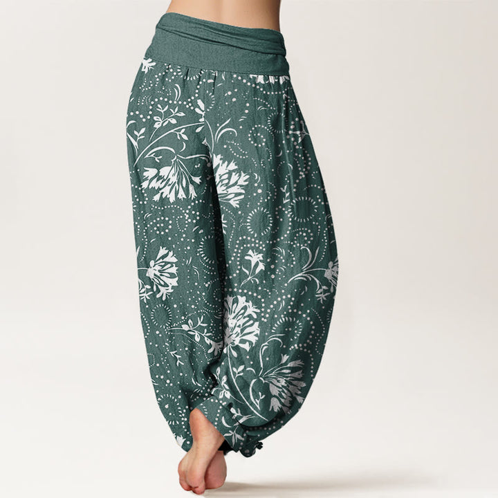 Buddha Stones Casual Floral Vine Plant Pattern Women's Elastic Waist Harem Pants - image 2