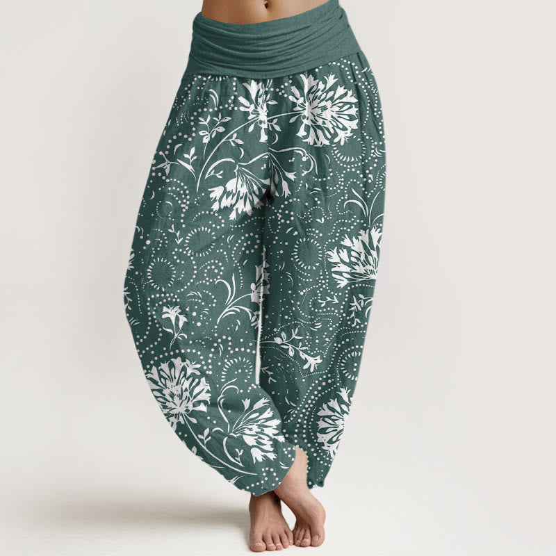 Buddha Stones Casual Floral Vine Plant Pattern Women's Elastic Waist Harem Pants - CadetBlue - US22，UK/AU26，EU54 (6XL) - image 0