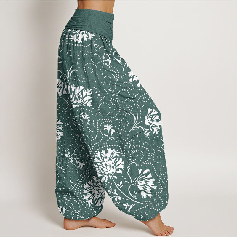 Buddha Stones Casual Floral Vine Plant Pattern Women's Elastic Waist Harem Pants - image 1