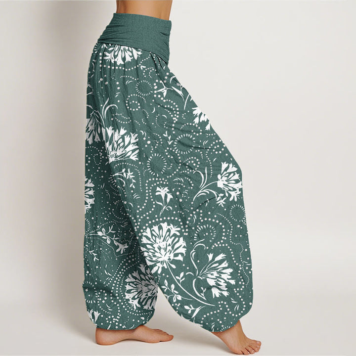 Buddha Stones Casual Floral Vine Plant Pattern Women's Elastic Waist Harem Pants - image 1
