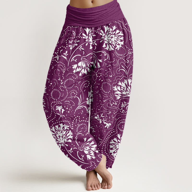 Buddha Stones Casual Floral Vine Plant Pattern Women's Elastic Waist Harem Pants - Purple - US22，UK/AU26，EU54 (6XL) - image 7