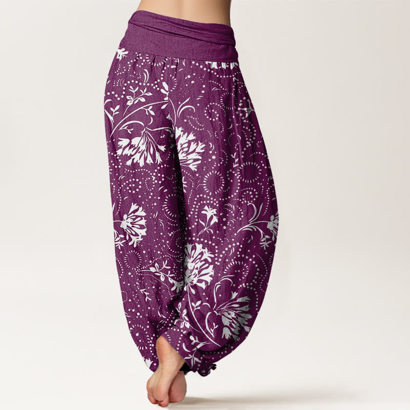 Buddha Stones Casual Floral Vine Plant Pattern Women's Elastic Waist Harem Pants - image 9