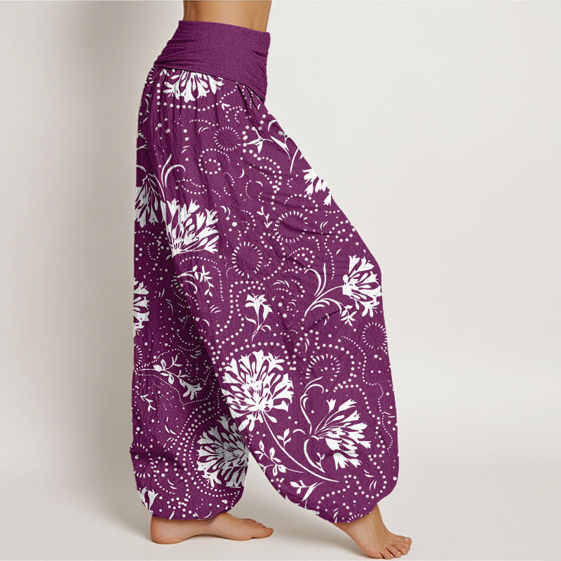 Buddha Stones Casual Floral Vine Plant Pattern Women's Elastic Waist Harem Pants - image 8