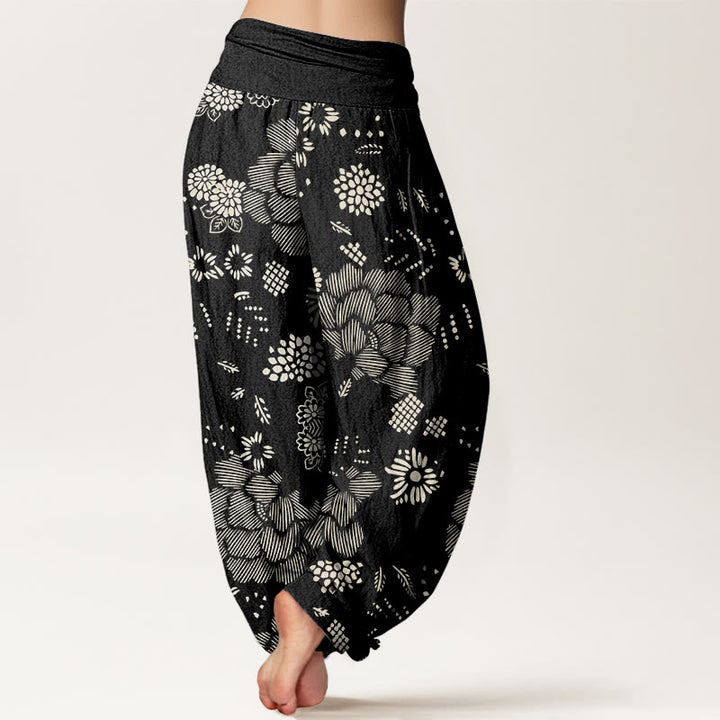 Buddha Stones Casual Floral Line Design Pattern Women's Elastic Waist Harem Pants - image 2