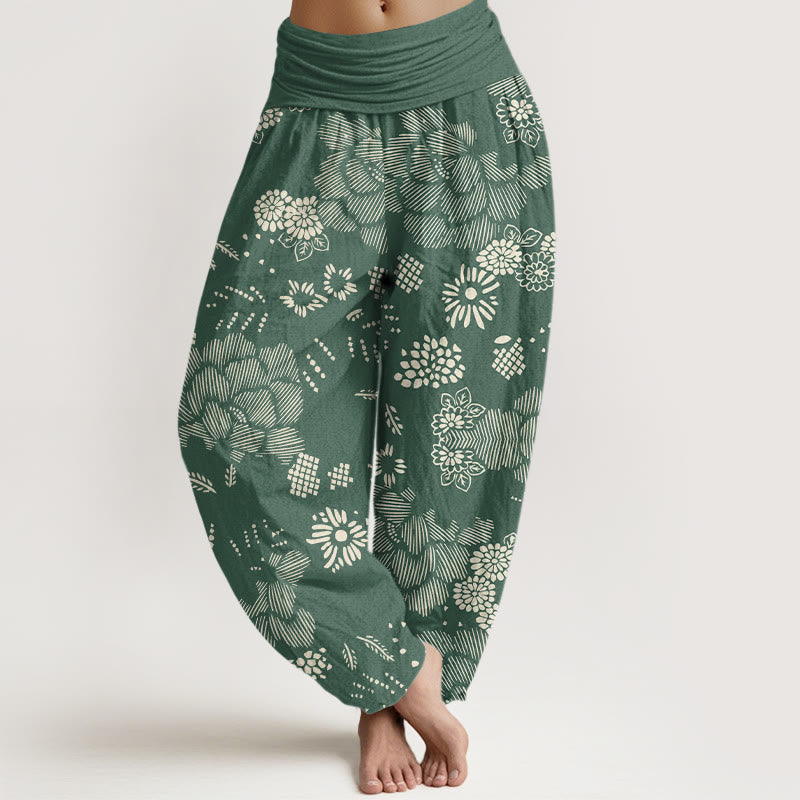 Buddha Stones Casual Floral Line Design Pattern Women's Elastic Waist Harem Pants - MediumSeaGreen - US22，UK/AU26，EU54 (6XL) - image 4
