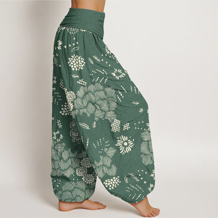 Buddha Stones Casual Floral Line Design Pattern Women's Elastic Waist Harem Pants - image 5