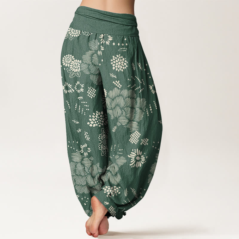 Buddha Stones Casual Floral Line Design Pattern Women's Elastic Waist Harem Pants - image 6