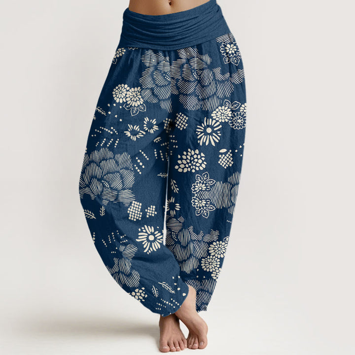 Buddha Stones Casual Floral Line Design Pattern Women's Elastic Waist Harem Pants - RoyalBlue - US22，UK/AU26，EU54 (6XL) - image 7