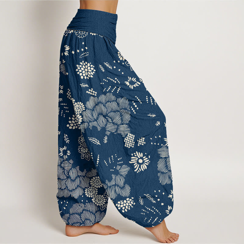 Buddha Stones Casual Floral Line Design Pattern Women's Elastic Waist Harem Pants - image 8