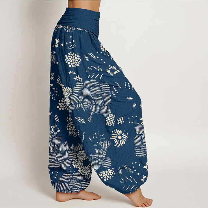 Buddha Stones Casual Floral Line Design Pattern Women's Elastic Waist Harem Pants - image 8