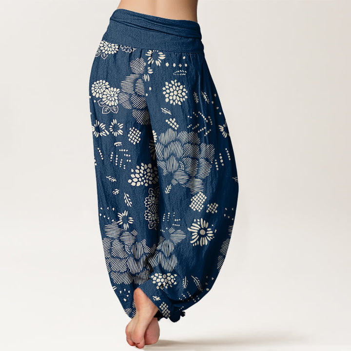 Buddha Stones Casual Floral Line Design Pattern Women's Elastic Waist Harem Pants - image 9