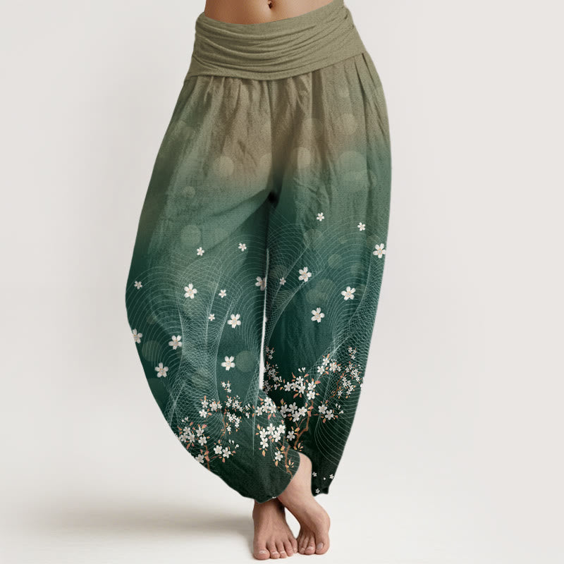 Buddha Stones Casual Gradient Floral Wavy Lines Circular Light Spots Pattern Women's Elastic Waist Harem Pants - DarkCyan - US22，UK/AU26，EU54 (6XL) - image 0