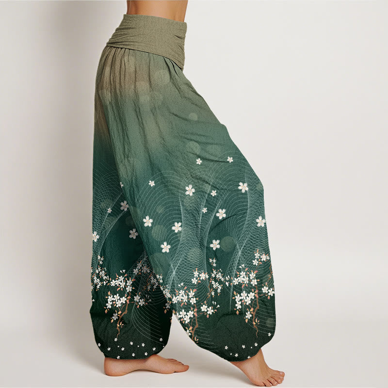 Buddha Stones Casual Gradient Floral Wavy Lines Circular Light Spots Pattern Women's Elastic Waist Harem Pants - image 1