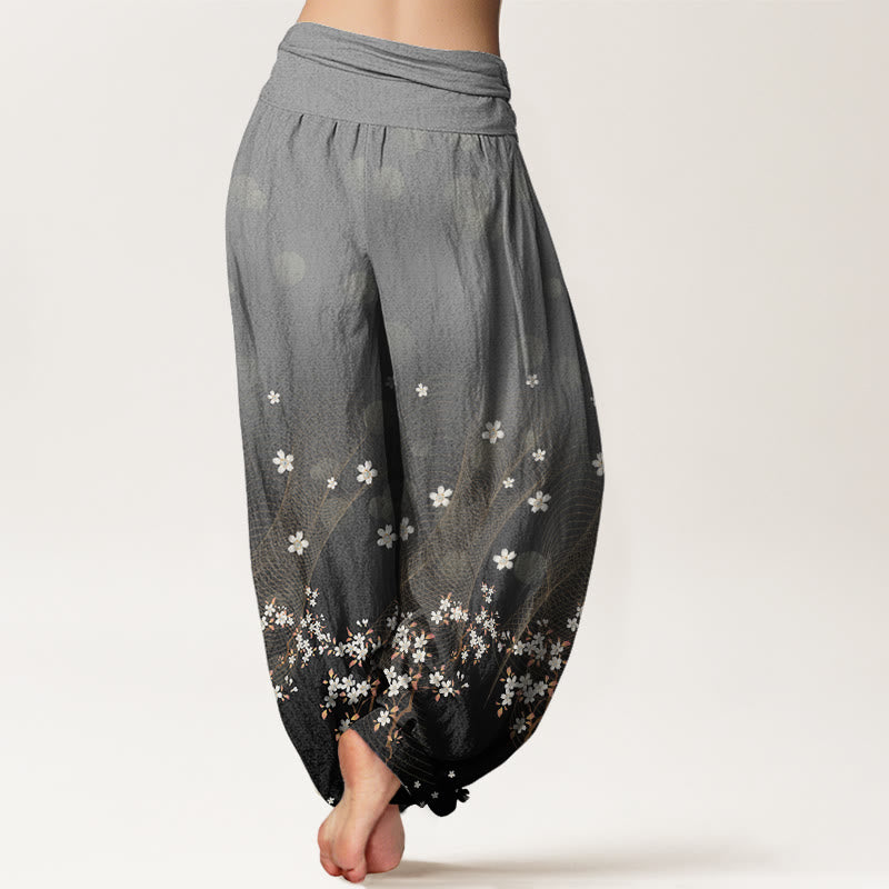 Buddha Stones Casual Gradient Floral Wavy Lines Circular Light Spots Pattern Women's Elastic Waist Harem Pants - image 6