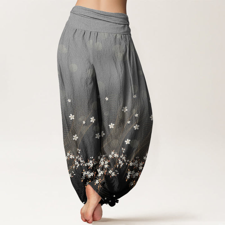 Buddha Stones Casual Gradient Floral Wavy Lines Circular Light Spots Pattern Women's Elastic Waist Harem Pants - image 6