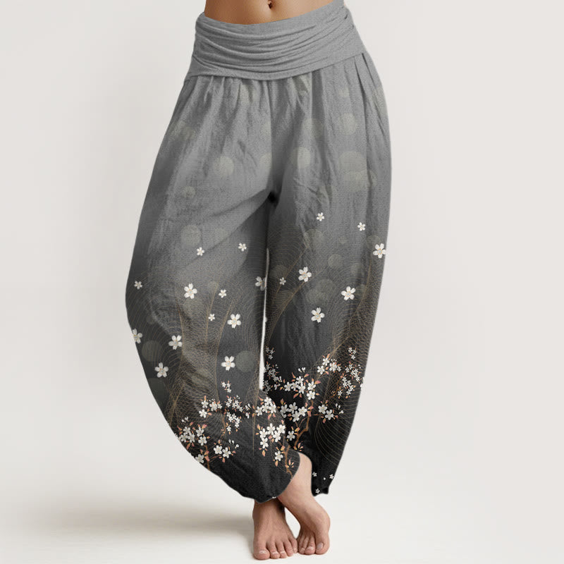 Buddha Stones Casual Gradient Floral Wavy Lines Circular Light Spots Pattern Women's Elastic Waist Harem Pants - SlateGray - US22，UK/AU26，EU54 (6XL) - image 4