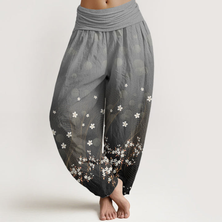 Buddha Stones Casual Gradient Floral Wavy Lines Circular Light Spots Pattern Women's Elastic Waist Harem Pants - SlateGray - US22，UK/AU26，EU54 (6XL) - image 4