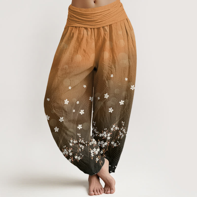 Buddha Stones Casual Gradient Floral Wavy Lines Circular Light Spots Pattern Women's Elastic Waist Harem Pants - SandyBrown - US22，UK/AU26，EU54 (6XL) - image 7