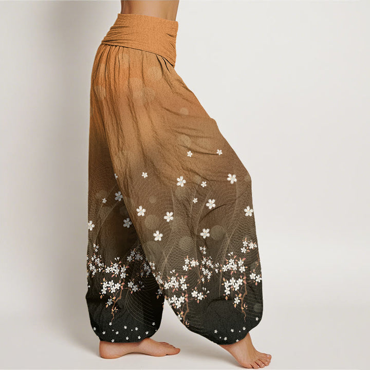 Buddha Stones Casual Gradient Floral Wavy Lines Circular Light Spots Pattern Women's Elastic Waist Harem Pants - image 8