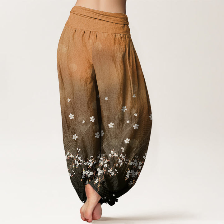Buddha Stones Casual Gradient Floral Wavy Lines Circular Light Spots Pattern Women's Elastic Waist Harem Pants - image 9