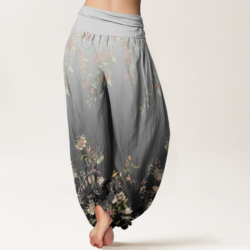 Buddha Stones Cotton Casual Gradient Delicate Floral Leaf Pattern Women's Elastic Waist Harem Pants - image 6