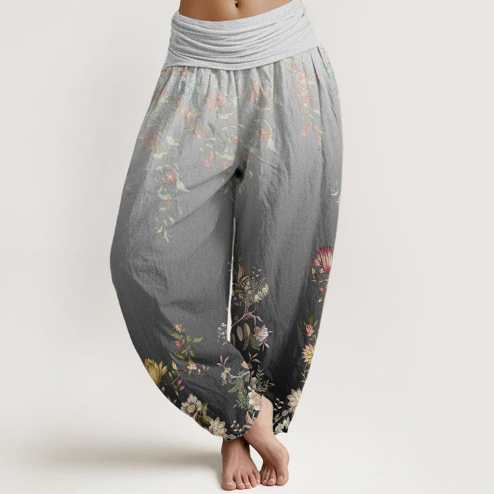 Buddha Stones Casual Gradient Delicate Floral Leaf Pattern Women's Elastic Waist Harem Pants - LightSlateGray - US22，UK/AU26，EU54 (6XL) - image 4