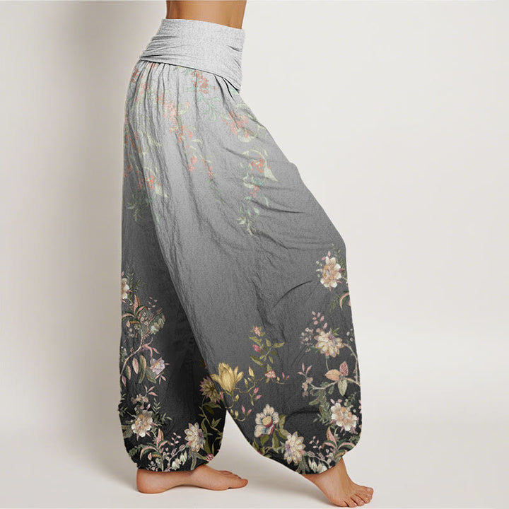 Buddha Stones Cotton Casual Gradient Delicate Floral Leaf Pattern Women's Elastic Waist Harem Pants - image 5