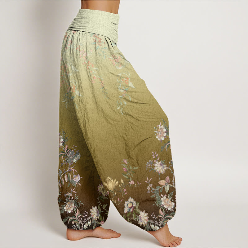 Buddha Stones Casual Gradient Delicate Floral Leaf Pattern Women's Elastic Waist Harem Pants - image 9