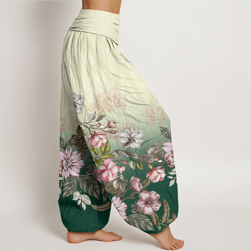 Buddha Stones Casual Gradient Petals Leaves Pattern Women's Elastic Waist Harem Pants - image 1