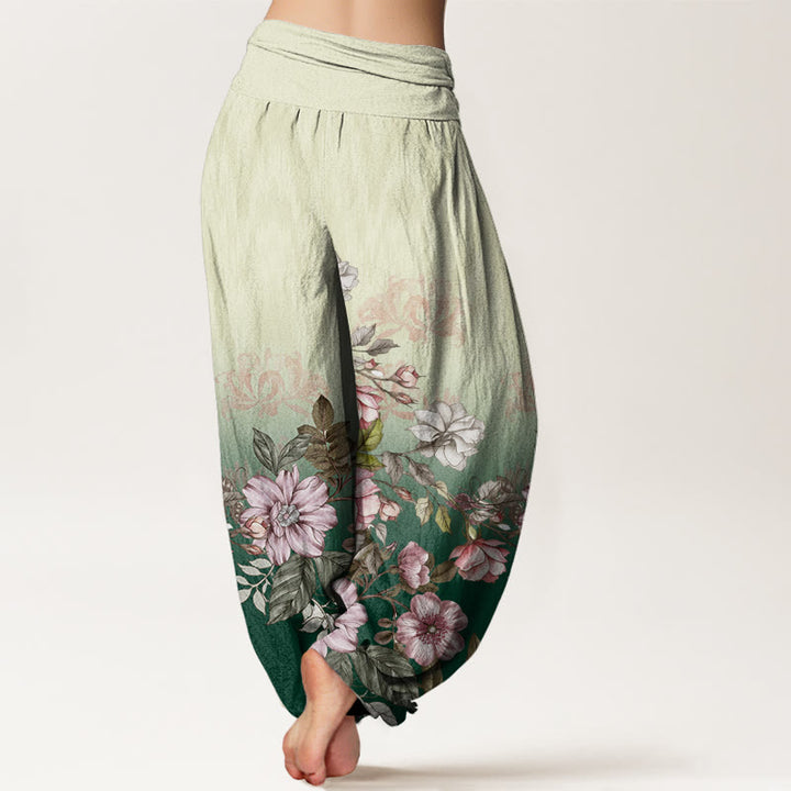Buddha Stones Casual Gradient Petals Leaves Pattern Women's Elastic Waist Harem Pants - image 2