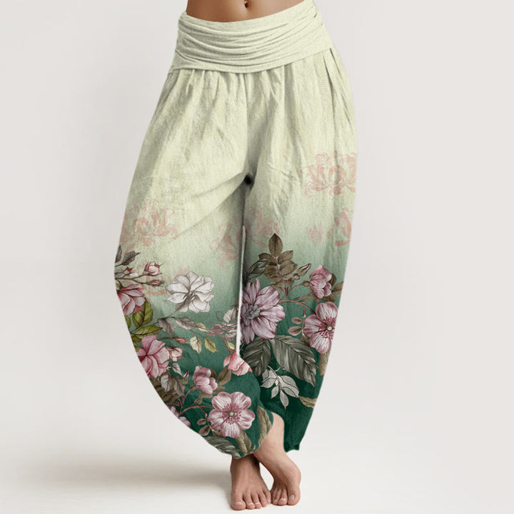 Buddha Stones Casual Gradient Petals Leaves Pattern Women's Elastic Waist Harem Pants - Green - US22，UK/AU26，EU54 (6XL) - image 0