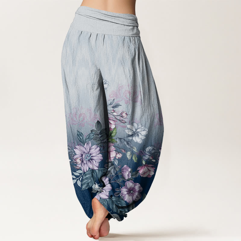 Buddha Stones Casual Gradient Petals Leaves Pattern Women's Elastic Waist Harem Pants - image 6