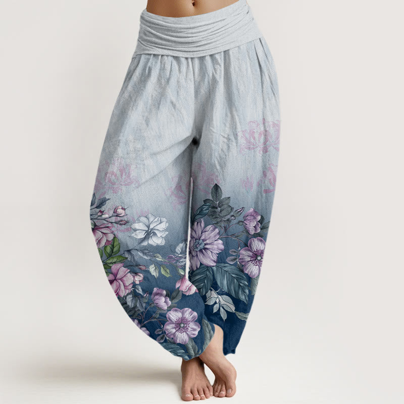 Buddha Stones Casual Gradient Petals Leaves Pattern Women's Elastic Waist Harem Pants - LightSkyBlue - US22，UK/AU26，EU54 (6XL) - image 4