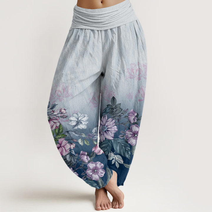 Buddha Stones Casual Gradient Petals Leaves Pattern Women's Elastic Waist Harem Pants - LightSkyBlue - US22，UK/AU26，EU54 (6XL) - image 4