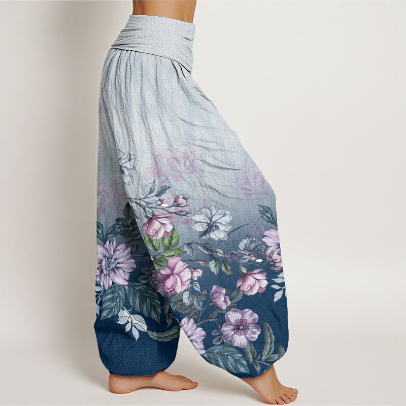 Buddha Stones Casual Gradient Petals Leaves Pattern Women's Elastic Waist Harem Pants - image 5